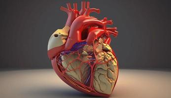 mänsklig hjärta, 3d realistisk isolerat. anatomiskt korrekt hjärta med kärl- systemet, mänsklig hjärta, hjärta - inre organ, illustration, tre dimensionell, generera ai foto