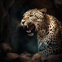 bild av leopard rytande bild generativ ai foto