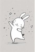 svart och vit teckning av en kanin dans. generativ ai. foto