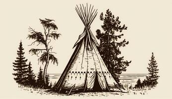 ai genererad. ai generativ. inföding amerikan tält wigwam hus. kan vara Begagnade för Hem dekoration. vild väster. grafisk konst foto