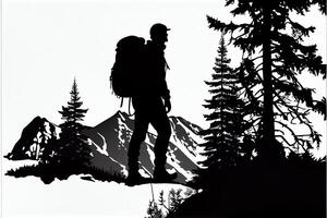 silhuett av en man stående på topp av en berg. generativ ai. foto