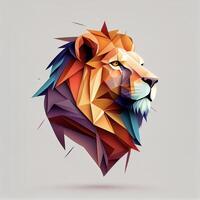 färgrik låg polygonal huvud av en lejon. generativ ai. foto