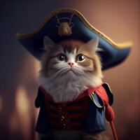 stänga upp av en katt bär en pirat kostym. generativ ai. foto