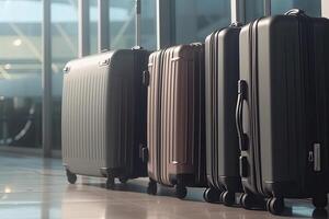 bagage resväskor i flygplats terminal. resa begrepp. generativ ai foto