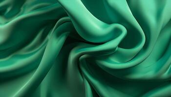 realistisk vågig abstrakt bakgrund, delikat och elegant grön silke trasa, generativ ai foto