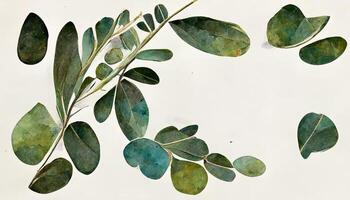abstrakt löv bukett grön vattenfärg bakgrund illustration hög upplösning. generativ ai foto