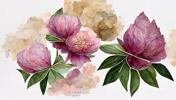frodig rosa hortensia bukett, topp se, hand ritade. generativ ai foto