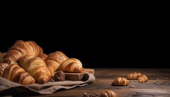 croissanter och bröd ram med kopia Plats. generativ ai foto