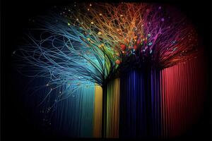 grupp av flerfärgad träd mot en svart bakgrund. generativ ai. foto