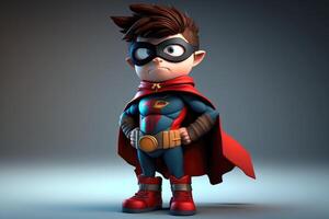 3d superhjälte pojke tecknad serie. ai genererad foto
