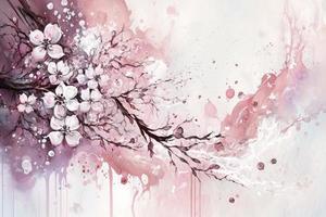 abstrakt målning tycka om körsbär blommar och jordgubb mjölk vår hand dragen bakgrund textur, kinesisk målning körsbär blomma foto