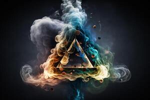 rök konst är inspirerad förbi geometrisk former, använder sig av trianglar och kreativ design element till skapa en känsla av symmetri och ordning. ai genererad foto
