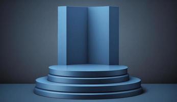 blå podium visa bakgrund för din produkt presentation eller produkt visa piedestal, generera ai foto