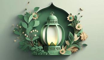 islamic hälsning eid mubarak kort för muslim högtider. eid-ul-adha festival firande. arabicum ramadan lykta. dekoration lampa, generera ai foto