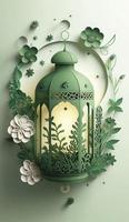 islamic hälsning eid mubarak kort för muslim högtider. eid-ul-adha festival firande. arabicum ramadan lykta. dekoration lampa, generera ai foto