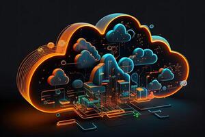 moln beräkning på data server. moln teknologi. databas generativ ai illustration foto