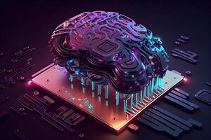 cybernetiska artificiell intelligens hjärna. dator chip cyber teknologi. generativ ai foto