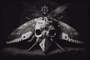 hawkmoth svart och vit mörk symbol illustration. generativ ai foto