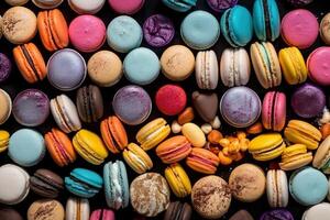 generativ ai illustration av omfattande array av annorlunda ljust färgad macaroons foto