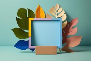 estetisk Färg pastell visa produkt med plast blad annons attrapp ,generativ ai foto
