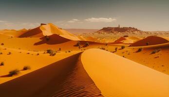 panorama- öken- sahara landskap, öken i de eftermiddag, generativ ai foto