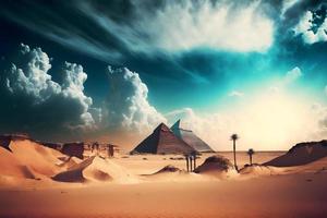 bra pyramider från giza, egypten i solig dagtid. neuralt nätverk genererad konst foto