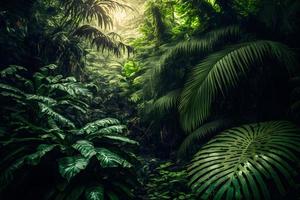 asiatisk tropisk djungel regnskog i dagtid. neuralt nätverk genererad konst foto