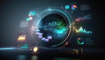 data analys, företag virtuell diagram och ikoner med ai, generativ ai foto