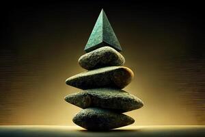 en pyramid av balansering stenar. zen stenar. avkopplande meditation, yoga. generativ ai foto