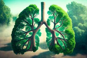 de grön lungor av de planet. mänsklig lungor i de form av träd. generativ ai foto