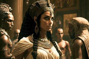 drottning cleopatra med de människor av egypten. en historia av gammal egypten. generativ ai foto