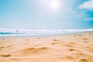 de landskap av strand, hav och himmel i sommar med ai genererad. foto