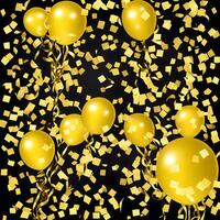 gyllene ballong band och konfetti firande födelsedag fest bakgrund. ai genererad foto