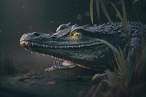porträtt av ett amerikan krokodil i natur. generativ ai foto