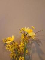 bukett av vår blommor på en beige bakgrund. blommig bakgrund för vykort foto