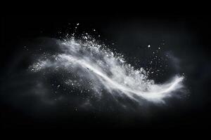 abstrakt design av vit pulver snö moln explosion på mörk bakgrund generativ ai foto