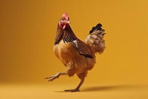 kyckling isolerat på gul bakgrund. skapas generativ ai foto