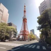 tokyo torn i stänga upp se med klar blå himmel, känd landmärke av tokyo, japan. generativ ai. foto