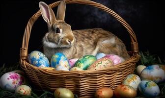 Lycklig påsk Semester söt kanin djur- digital rolig ai genererad illustration foto