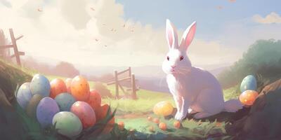 Lycklig påsk Semester söt kanin djur- digital ai genererad rolig illustration foto