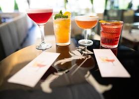 skön och utsökt alkoholhaltig cocktails beredd på de bar förbi de bartender. foto