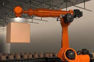 robot ärm industriell teknologi ärm robot ai tillverkning låda produkt tillverkning industri teknologi produkt exportera importera framtida Produkter mat kosmetika kläder lager mekanisk framtida foto