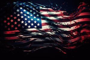 oberoende dag abstrakt bakgrund med element av de amerikan flagga i mörk blå färger.generativ ai foto