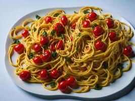 spaghetti på skön bakgrund för restaurang ai generativ foto