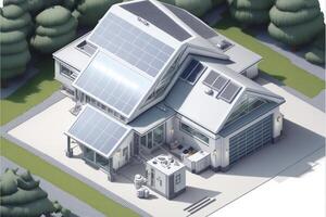 hus med sol- paneler på de tak. generativ ai. foto