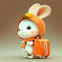 tecknad serie kanin innehav en bit av bagage. generativ ai. foto