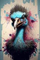 stänga upp av en fågel med måla stänker på dess ansikte. generativ ai. foto