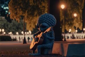 staty av en person spelar en gitarr. generativ ai. foto