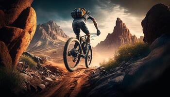 man ridding berg cykel, digital konst illustration, generativ ai foto