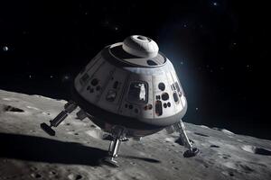 orion rymdskepp på måne bana med astronauter. ai genererad foto